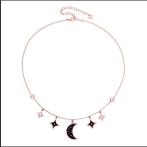 🌈3/25$Gold Black Moon & Ice White Stars Becklace